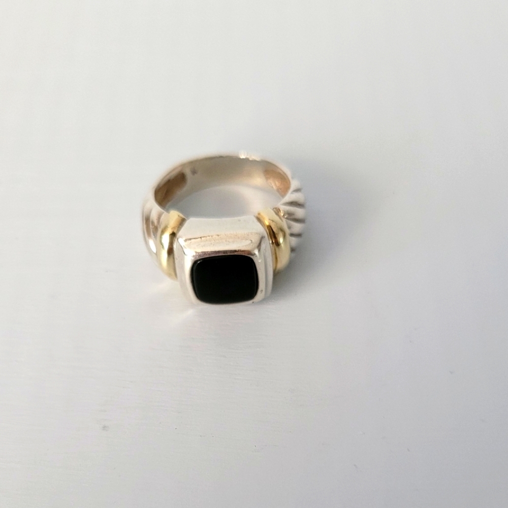 David Yurman Two-Tone Cable Onyx Ring 7.25